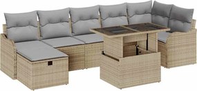 vidaXL Kerti Kanapé Szett párnával tárolóval 8 pcs Bézs Poli rattan