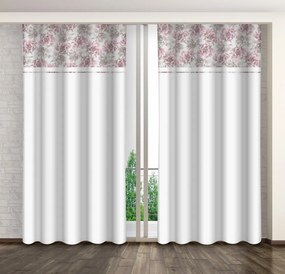 Fehér dekoratív függöny rózsaszín pünkösdi rózsaszínű mintával Szélesség: 160 cm | Hossz: 250 cm