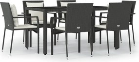 vidaXL 7 részes fekete polyrattan kerti étkezőgarnitúra párnával