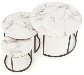 COMORO 3 darabos dohányzóasztal szett, fehér/fekete