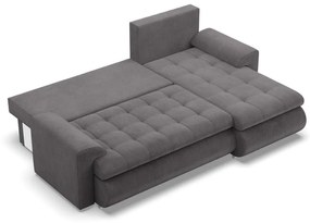 Tokio sarokkanapé, 2 ágyneműtartóval, kordbársony, jobboldali, szürke