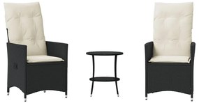 3 részes fekete polyrattan bisztrógarnitúra párnával