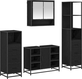 vidaXL Fürdőszoba bútor szett fiókkal 4 pcs Fekete tölgy Faanyag