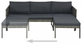 3-részes szürke polyrattan kerti bútorszett párnákkal