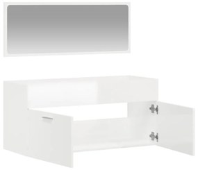 vidaXL magasfényű fehér szerelt fa fürdőszobaszekrény tükörrel