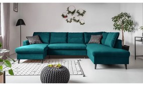 Stylish Stan türkiz kinyitható U alakú bársony kanapé, jobb oldali - Miuform