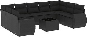 vidaXL 10 részes fekete polyrattan kerti ülőgarnitúra párnákkal