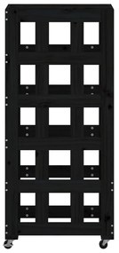 fekete tömör fenyőfa rönktároló kerekekkel 40x49x110 cm