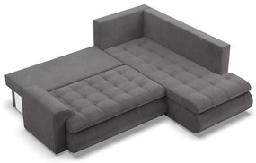 Tokio sarokkanapé, L alakú háttámlával, 2 ágyneműtartóval, kordbársony, jobboldali, szürke