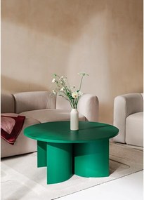 Zöld kerek dohányzóasztal kőrisfa dekoros asztallappal ø 95 cm Gavo – noo.ma