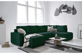 Sötétzöld kordbársony kinyitható sarokkanapé (jobb oldali-U alakú) Brave Dave – Miuform