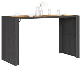 fekete polyrattan kerti bárasztal akácfa lappal 185x80x110 cm