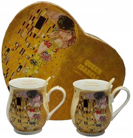 Klimt porcelán bögre kanállal 2 db szív díszdobozban A Csók