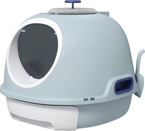 PawHut Macska Alomtálca Tetőablakkal, Macska WC Alsó Tálcával, Kanállal, Hordozható, PP ABS, Tengerkék, 47 x 55 x 44 cm | Aosom