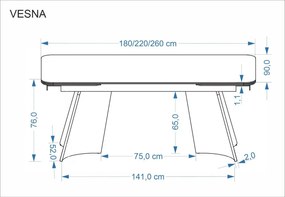 Vesna bővíthető étkezőasztal bézs márvány 180-260 cm