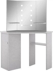 vidaXL betonszürke sarok-fésülködőasztal LED-del 111x54x141,5 cm