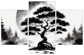Kép – Fekete-fehér bonsai (90x60 cm)