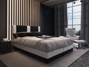 Franciaágy  Boxspring 140 cm Pecos Comfort (öko-bőr  + fekete + fehér) (matraccal és tárolóhellyel). 1056265