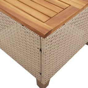 bézs polyrattan és akácfa kerti asztal 45 x 45 x 37 cm