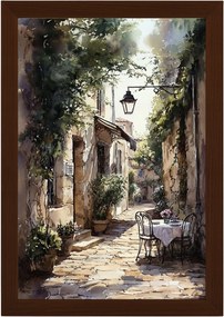 Poszter Keret Fa Város Dél Utca Macskakövek Házak Kávézó 40x60