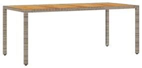 szürke polyrattan kerti asztal akácfa lappal 190 x 90 x 75 cm