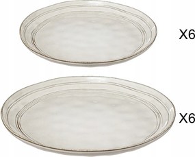 Kerámia Tányér Szürke Kerek Virágos Szett 12 Db-os Átm. 26,5 És 21 CM