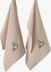 Goldea hímzett waffle konyharuha - kávé barna alapon 50 x 70 cm