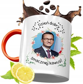 Narancssárga Bögre Mateusz Morawiecki Ajándék fényképes nyomtatással