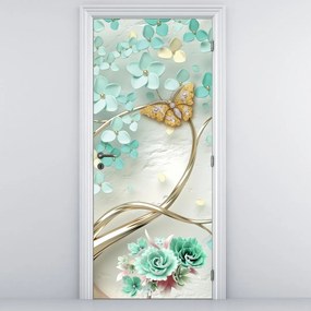Fotótapéta ajtóra - Virág pillangókkal (95x205cm)