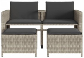 vidaXL 2 személyes szürke polyrattan kerti kanapé asztallal/székkel