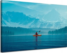Vászonkép Férfi a kajakban Hegyek Víz Természet 120x80 cm