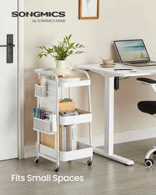 Tárolókocsi 3 fémhálós polccal fehér színben