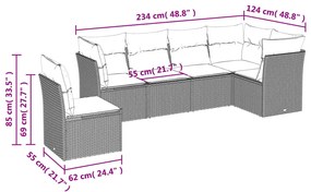 6 részes fekete polyrattan kerti ülőgarnitúra párnákkal