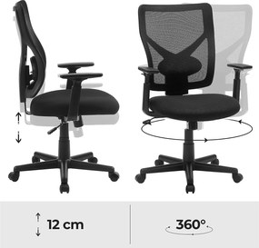 SONGMICS hálós irodai szék, ergonomikus forgószék, fekete