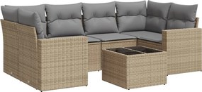 vidaXL 7 részes bézs polyrattan kerti ülőgarnitúra párnákkal