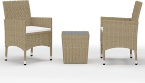 vidaXL 3 részes bézs polyrattan és edzett üveg bisztrószett