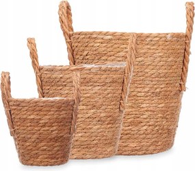 Barna Fonott Kosár Tengerifű Fogantyúkkal 3 Db 30X25 Esparto