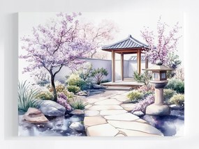 Poszter Akvarell Japán Kert Cseresznye Sakura Virágok 100x75