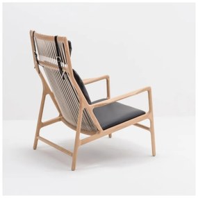 Dedo fotel tömör tölgyfa konstrukcióval, fekete bivalybőr ülőpárnával - Gazzda