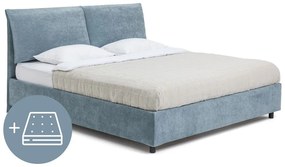 Kék kárpitozott ágyneműtartós franciaágy matraccal, ágyráccsal 160x200 cm Myra Pillow – Bonami Selection