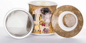 Bögre szűrővel, porcelán, többszínű, 11,5x12x9cm Klimt: A csók