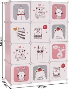 Gyerek moduláris szekrény, rózsaszín/gyerek minta, NURMI