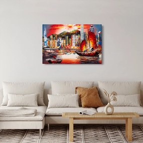 Kép - Victoria Harbour, Hong Kong, olajfestmény (90x60 cm)