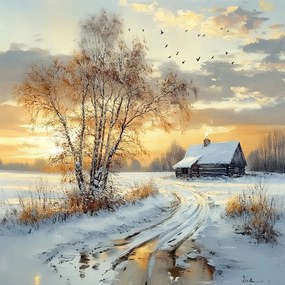 Vászonkép Canvas Tájkép Tél Nyírfa Hó Nap 40x40