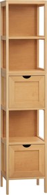 Kleankin Fürdőszobaszekrény 2 Fiókkal, 3 Polccal, Bambusz Oldalszekrény Karcsú Tárolószekrény fürdőszobához és Nappaliba 30 x 30 x 140 cm Természetes
