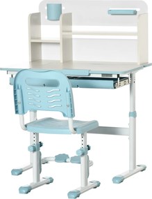 HOMCOM Gyerek Íróasztal és Szekrény Szett 3 Éves Kortól Magasságállítható Íróasztallal Dőlt Asztallappal, Fiókkal és Polccal 80x52x88-109 cm és 35.5x4