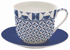 Porcelán reggelizőcsésze + alj  Geometric Blue Atmosphere