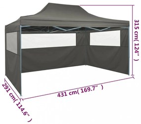 antracitszürke összecsukható sátor 3 fallal, 3 x 4,5 méter