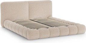 Szürkésbézs kárpitozott ágyneműtartós franciaágy ágyráccsal 160x200 cm Solange – Micadoni