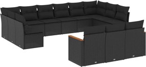 vidaXL 13 részes fekete polyrattan kerti ülőgarnitúra párnákkal